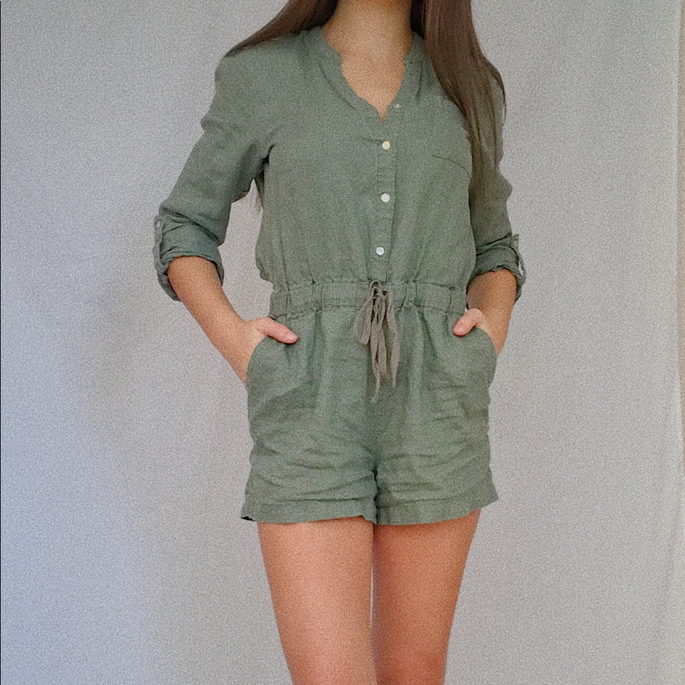 ARMY GREEN BUTTON DOWN ROMPER